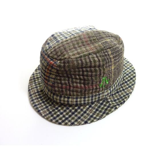 Vintage Plaid Fedora Traditional Patch Wool Hat with Embroidered Shamrock - Picture 1 of 5